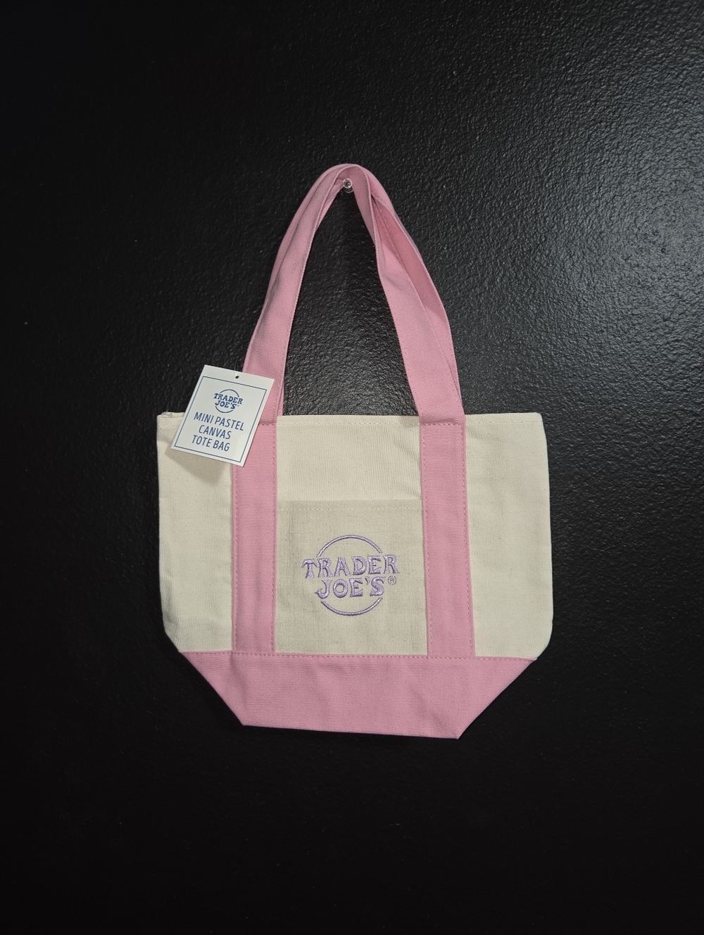 New W/Tag TRADER JOES Canvas Tote Bag Trader Joes TOTE BAG Pink w/ Purple logo
